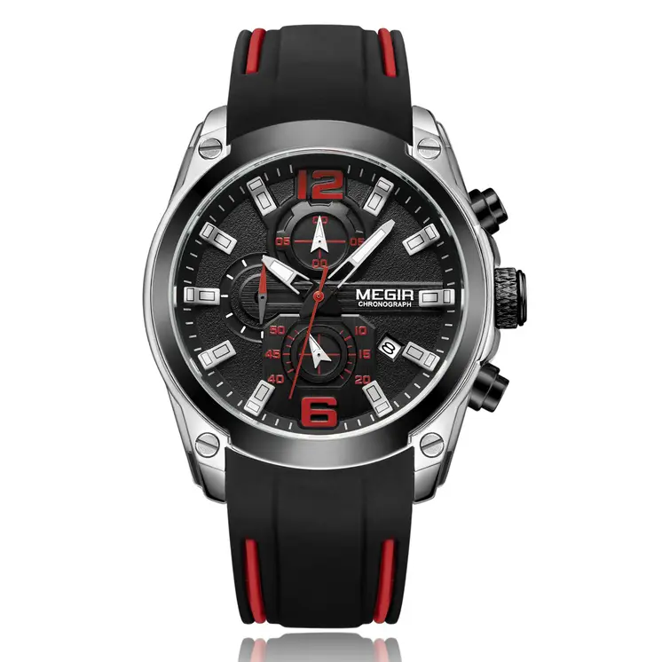 MEGIR Sport Watch Silicone Strap Chronograph Men Quartz Military Watch Waterproof Wrist Watches Relogio Masculino Man Clock