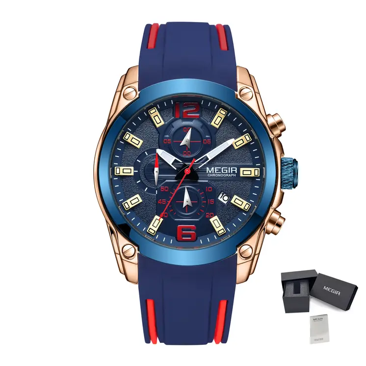 MEGIR Sport Watch Silicone Strap Chronograph Men Quartz Military Watch Waterproof Wrist Watches Relogio Masculino Man Clock