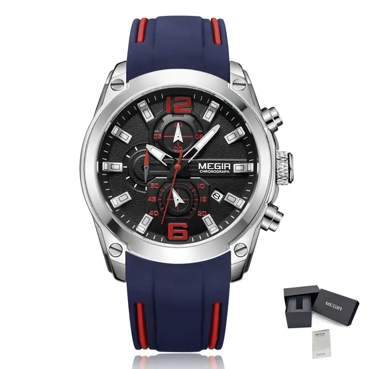 MEGIR Sport Watch Silicone Strap Chronograph Men Quartz Military Watch Waterproof Wrist Watches Relogio Masculino Man Clock
