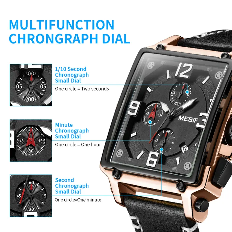 MEGIR Men Watch Top Brand Luxury Chronograph Quartz Watches Clock Men Leather Sport Army Military Wrist Watch Relogio Masculino