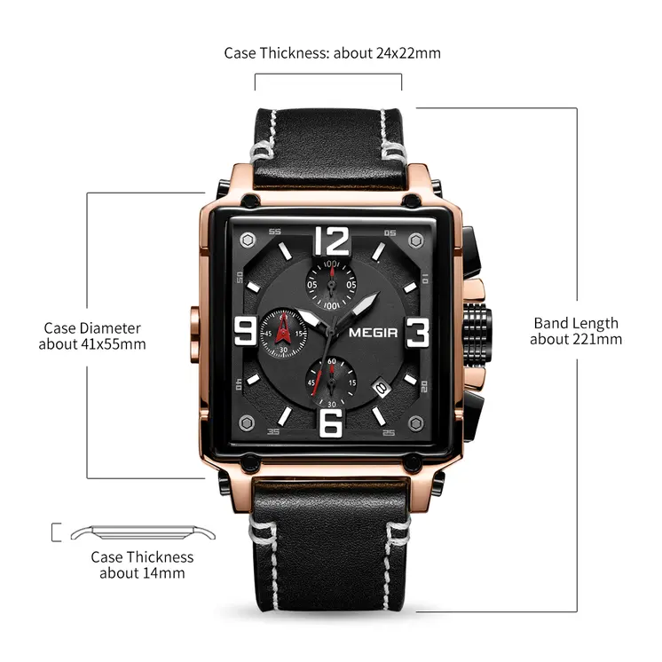 MEGIR Men Watch Top Brand Luxury Chronograph Quartz Watches Clock Men Leather Sport Army Military Wrist Watch Relogio Masculino