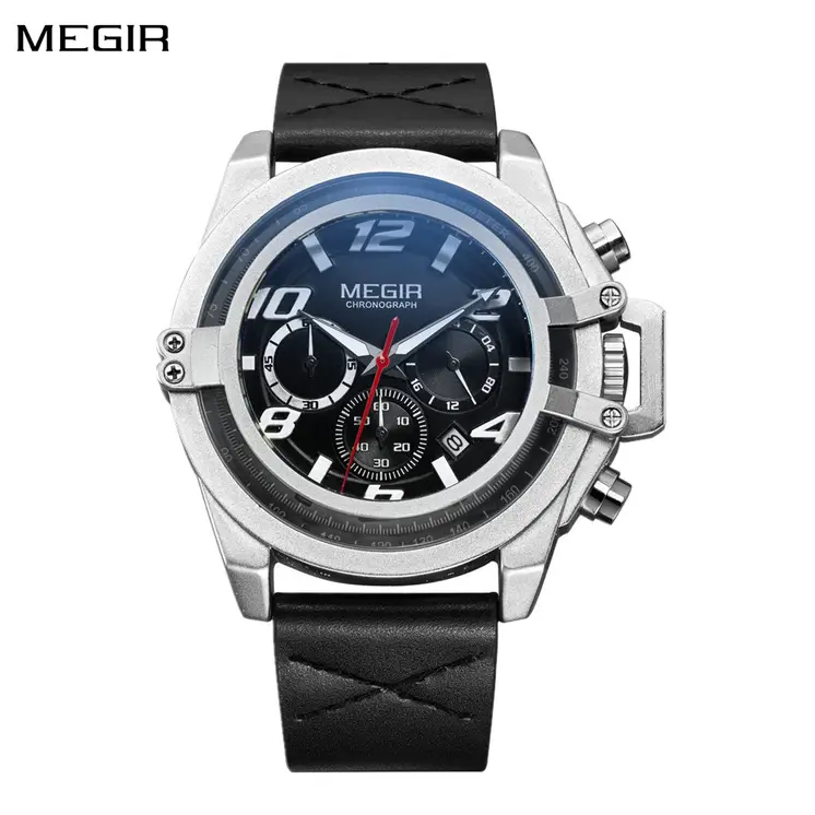 MEGIR Fashion Mens Watch Top Brand Luxury Sports Watches Waterproof Quartz Clock Leather Military Wrist Watch Relogio Masculino