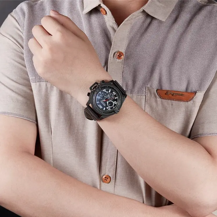 MEGIR Fashion Mens Watch Top Brand Luxury Sports Watches Waterproof Quartz Clock Leather Military Wrist Watch Relogio Masculino