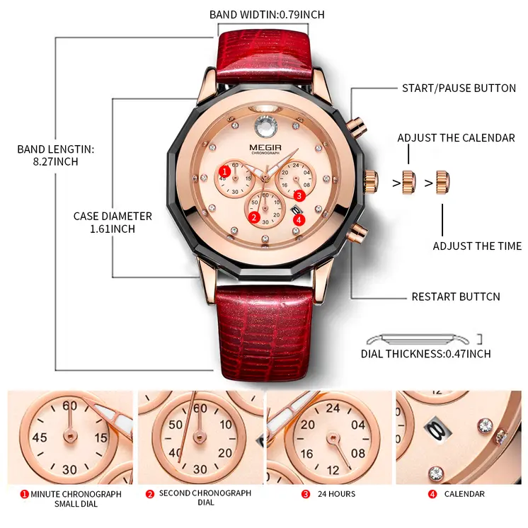 MEGIR Luxury Brand Women Bracelet Watches Ladies Fashion Quartz Sport Wristwatch Leather Dress Clock Chronograph Reloj Hombre