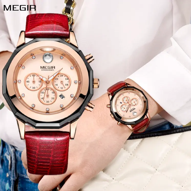 MEGIR Luxury Brand Women Bracelet Watches Ladies Fashion Quartz Sport Wristwatch Leather Dress Clock Chronograph Reloj Hombre