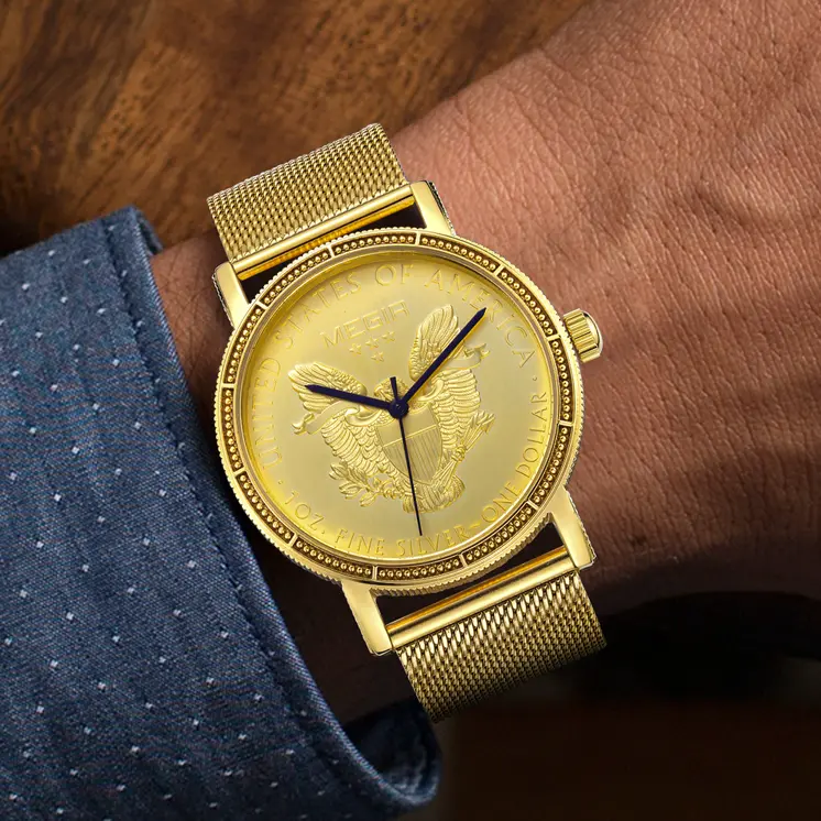 MEGIR Luxury Business Watches for Men Gold Steel Mesh Strap Men Quartz Watches Waterproof Wrist Watch Clock Reloj Hombre 2032