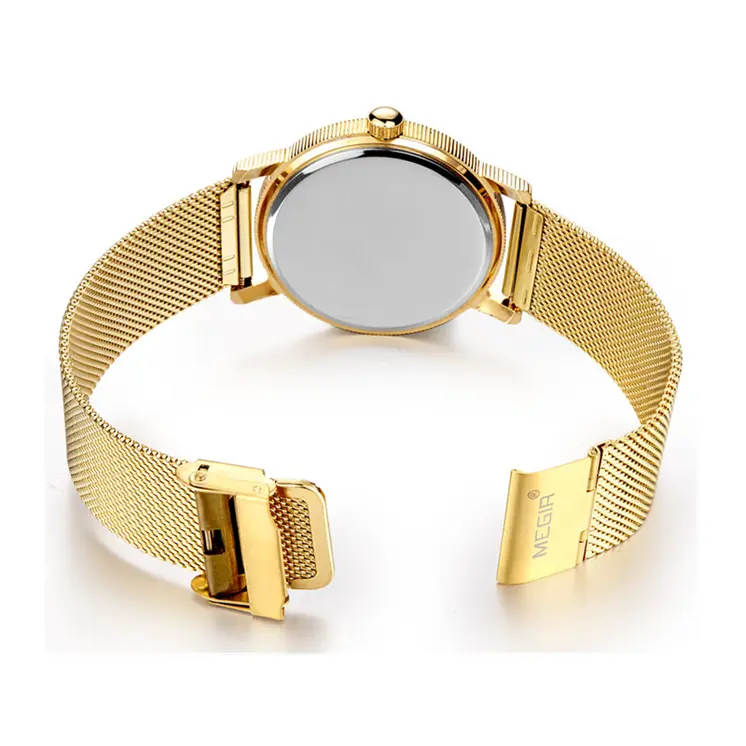MEGIR Luxury Business Watches for Men Gold Steel Mesh Strap Men Quartz Watches Waterproof Wrist Watch Clock Reloj Hombre 2032