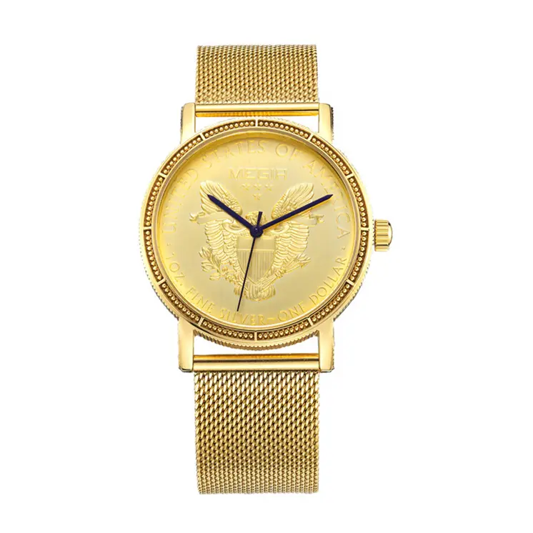 MEGIR Luxury Business Watches for Men Gold Steel Mesh Strap Men Quartz Watches Waterproof Wrist Watch Clock Reloj Hombre 2032