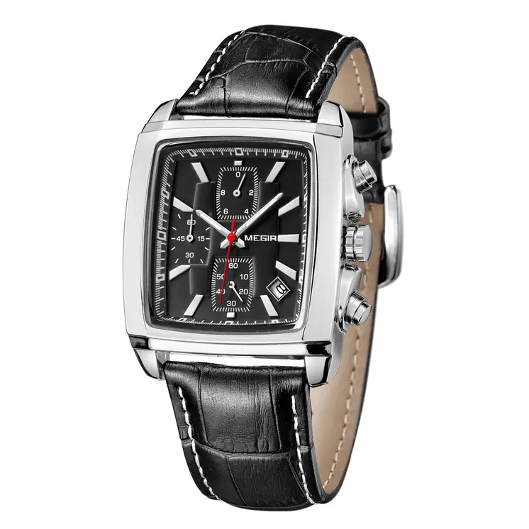 MEGIR Watch Men Business Wristwatch Rectangle Quartz Military Watches Waterproof Luminous Leather Casual Moda Clock Reloj Hombre