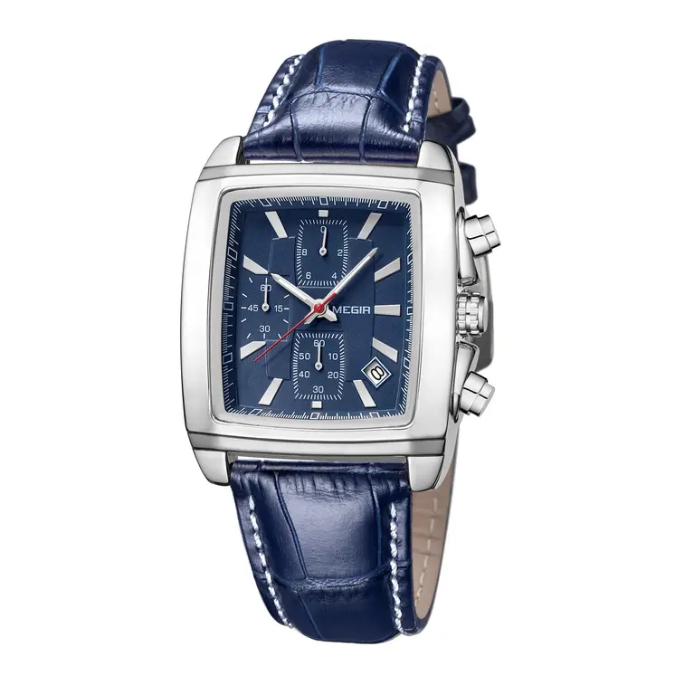 MEGIR Watch Men Business Wristwatch Rectangle Quartz Military Watches Waterproof Luminous Leather Casual Moda Clock Reloj Hombre