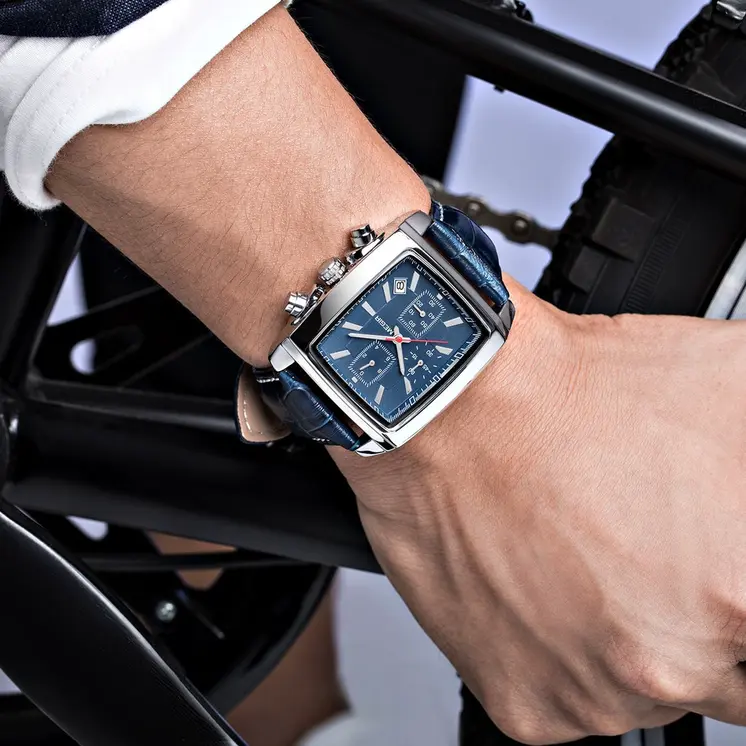 MEGIR Watch Men Business Wristwatch Rectangle Quartz Military Watches Waterproof Luminous Leather Casual Moda Clock Reloj Hombre