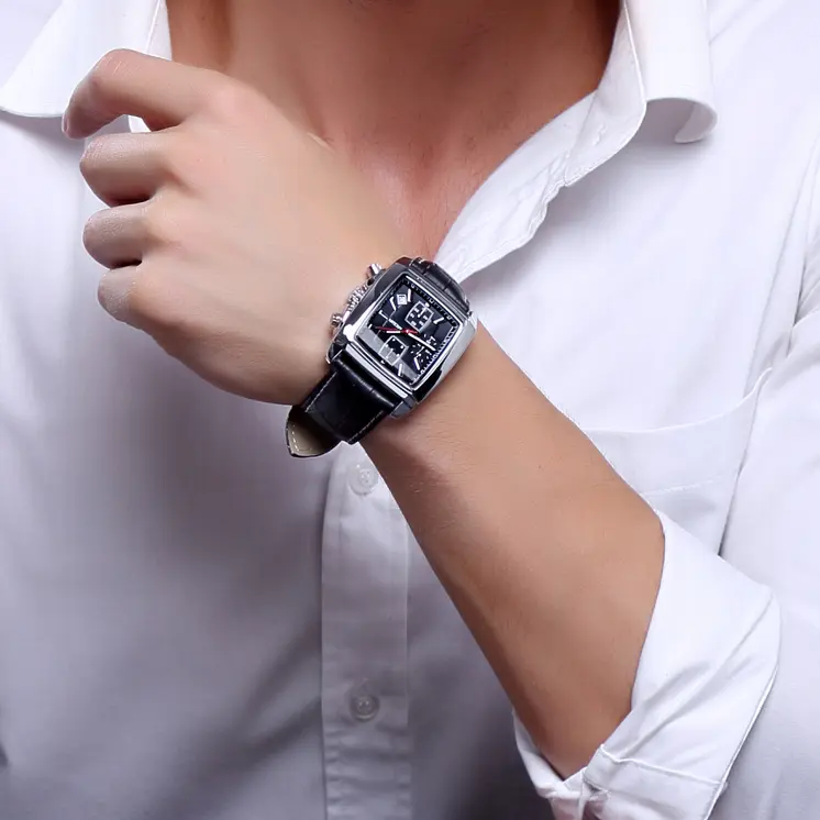 MEGIR Watch Men Business Wristwatch Rectangle Quartz Military Watches Waterproof Luminous Leather Casual Moda Clock Reloj Hombre