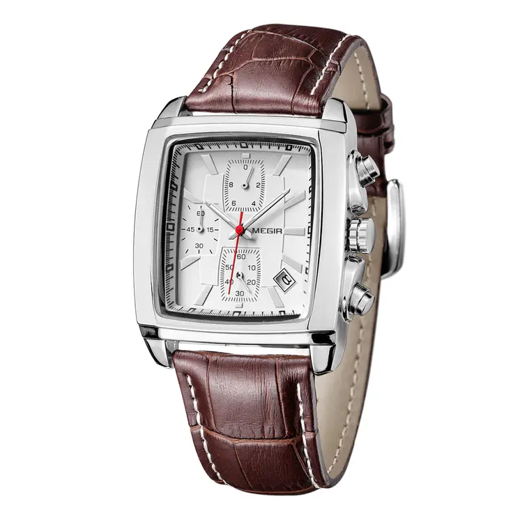MEGIR Watch Men Business Wristwatch Rectangle Quartz Military Watches Waterproof Luminous Leather Casual Moda Clock Reloj Hombre