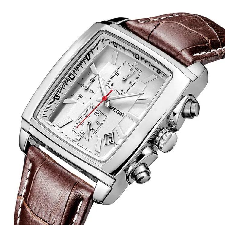 MEGIR Watch Men Business Wristwatch Rectangle Quartz Military Watches Waterproof Luminous Leather Casual Moda Clock Reloj Hombre