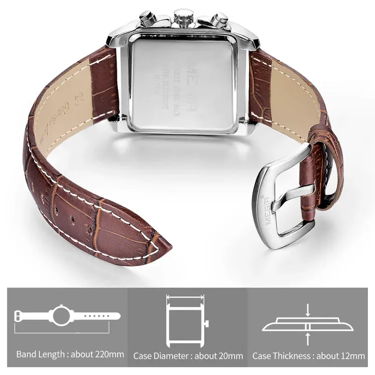 MEGIR Watch Men Business Wristwatch Rectangle Quartz Military Watches Waterproof Luminous Leather Casual Moda Clock Reloj Hombre