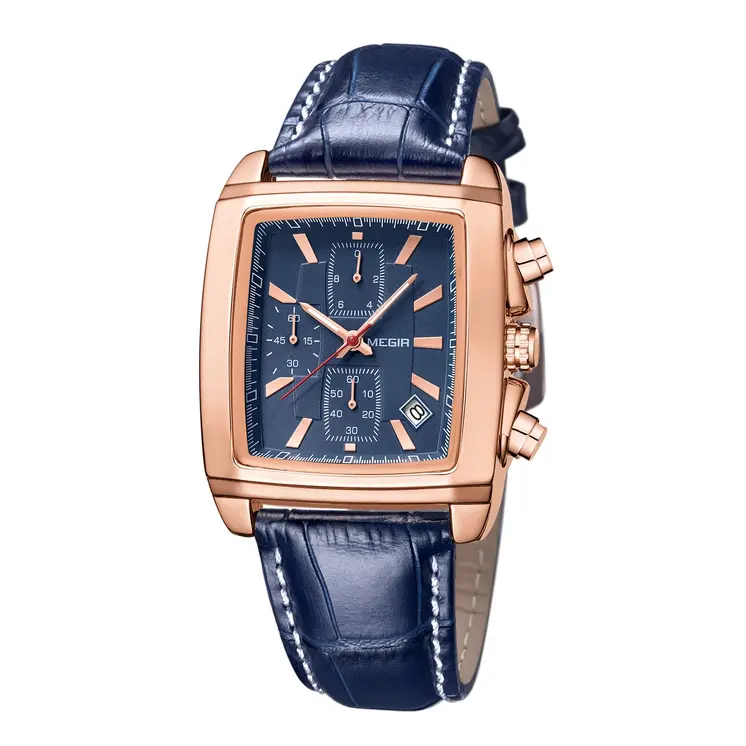 MEGIR Watch Men Business Wristwatch Rectangle Quartz Military Watches Waterproof Luminous Leather Casual Moda Clock Reloj Hombre