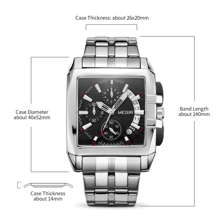 MEGIR Original Luxury Men Watch Stainless Steel Mens Quartz Wrist Watches Business Big Dial Wristwatches Relogio Masculino 2018