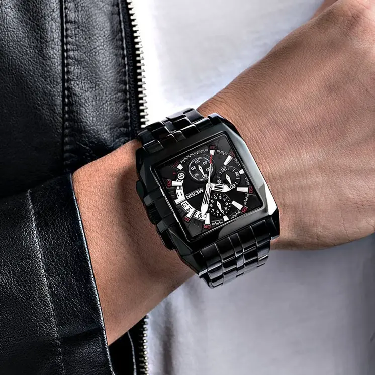 MEGIR Original Luxury Men Watch Stainless Steel Mens Quartz Wrist Watches Business Big Dial Wristwatches Relogio Masculino 2018