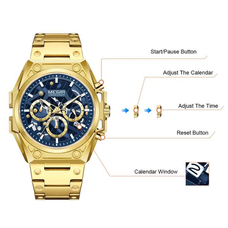 MEGIR Men's Watches Waterproof Sports Wristwatches Quartz Watch Chronograph Luminous Male Clock Calendar Relogio Masculino