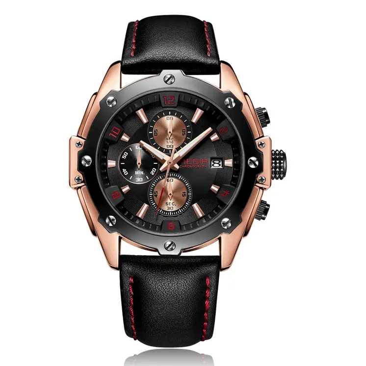 MEGIR Black Mens Watches Top Brand Luxury Chronograph Sports Quartz Wrist Watch Man Clock Waterproof Army Military Wristwatches