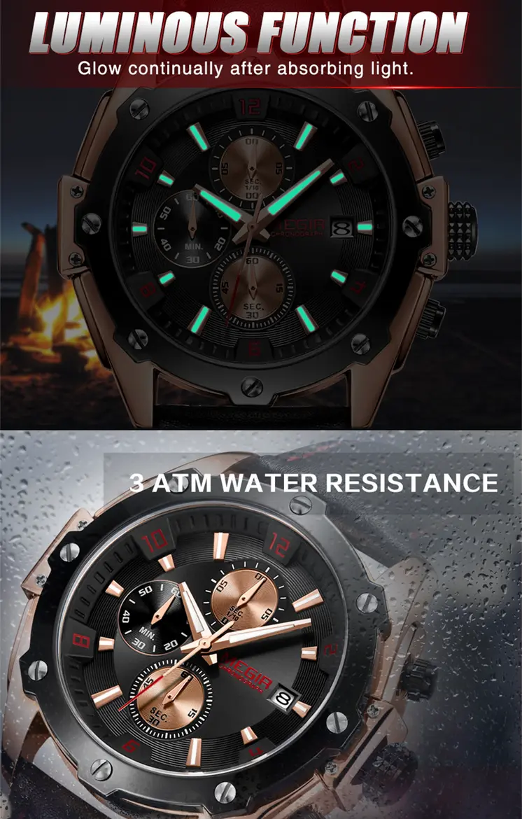 MEGIR Black Mens Watches Top Brand Luxury Chronograph Sports Quartz Wrist Watch Man Clock Waterproof Army Military Wristwatches