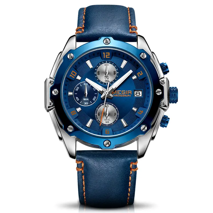 MEGIR Black Mens Watches Top Brand Luxury Chronograph Sports Quartz Wrist Watch Man Clock Waterproof Army Military Wristwatches