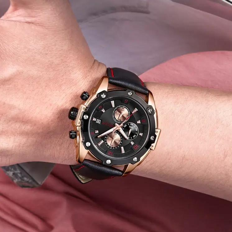 MEGIR Black Mens Watches Top Brand Luxury Chronograph Sports Quartz Wrist Watch Man Clock Waterproof Army Military Wristwatches