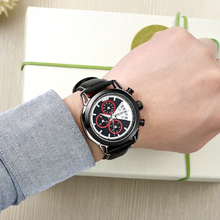 MEGIR Fashion Mens Military Sports Watches Luxury Leather Quartz Business Watch Chronograph Waterproof Luminous Date Wristwatch