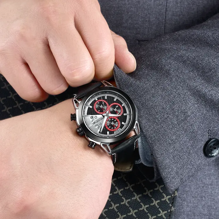 MEGIR Fashion Mens Military Sports Watches Luxury Leather Quartz Business Watch Chronograph Waterproof Luminous Date Wristwatch