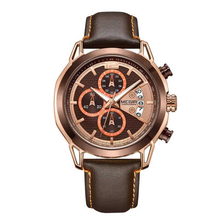 MEGIR Fashion Mens Military Sports Watches Luxury Leather Quartz Business Watch Chronograph Waterproof Luminous Date Wristwatch