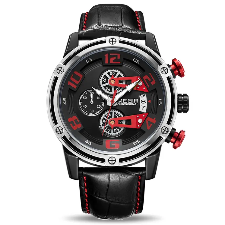 MEGIR Fashion Mens Watches Luxury Sports Watches Leather Strap Army Military Quartz Wristwatch Chronograph Male Clock 2078