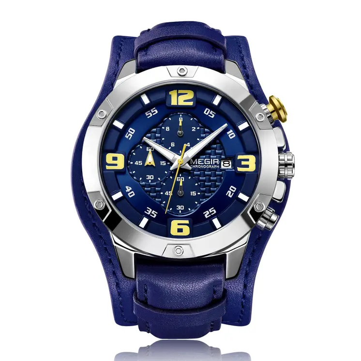 MEGIR Large Dial Watches for Men Luxury Brand Sports Chronograph Clock Waterproof Luminous Hands Quartz Wristwatch Reloj Hombre