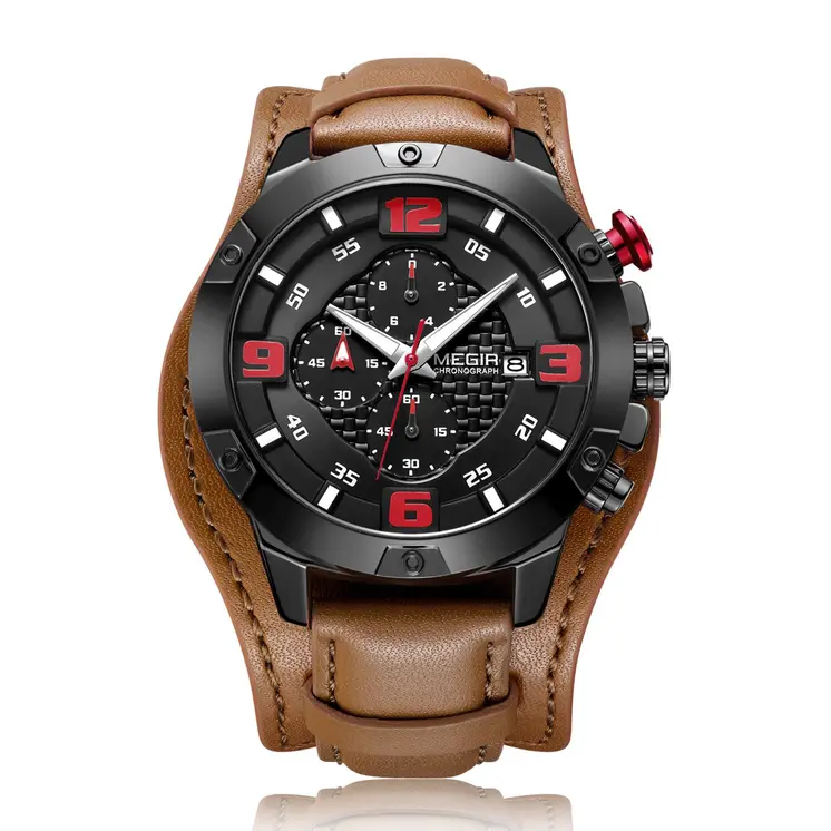 MEGIR Large Dial Watches for Men Luxury Brand Sports Chronograph Clock Waterproof Luminous Hands Quartz Wristwatch Reloj Hombre