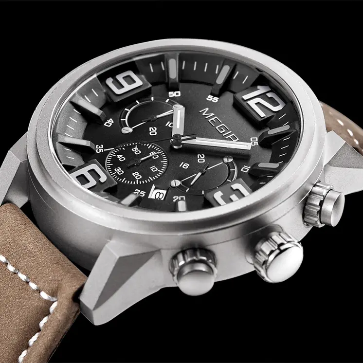 MEGIR Luxury Men's Watch Fashion Simple Casual Sports Watches for Mens Leather Strap Waterproof Quartz Chronograph Clock 3010