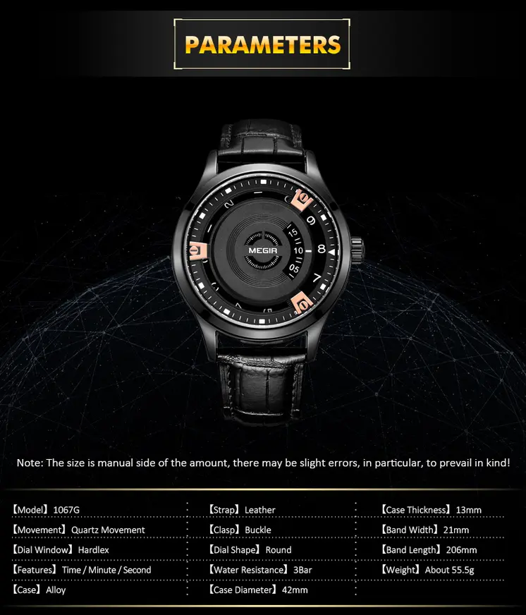 MEGIR Mens Watches Top Brand Luxury Leather Sport Military Watches Male Clock Waterproof Fashion Casual Quartz Wristwatch 1067
