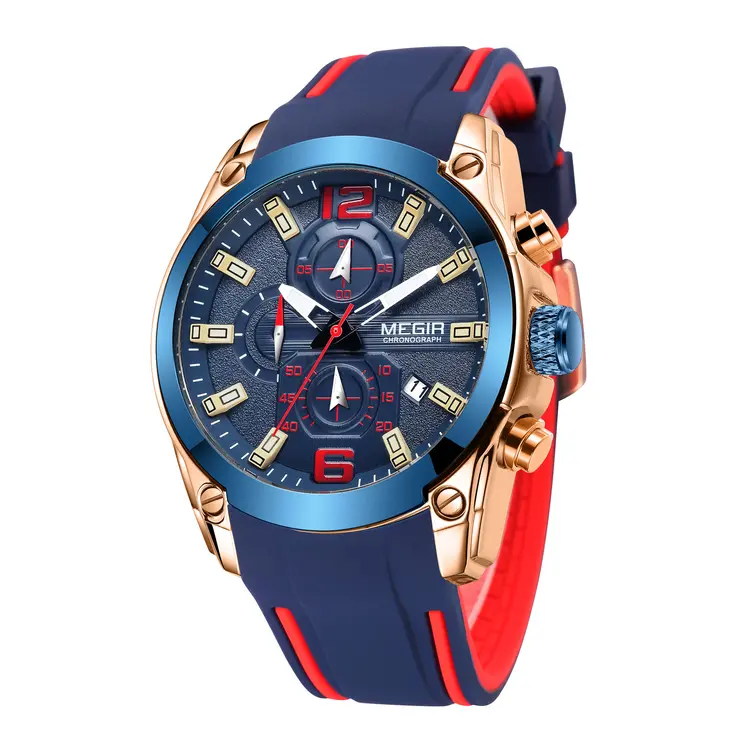 MEGIR Sport Watch Silicone Strap Chronograph Men Quartz Military Watch Waterproof Wrist Watches Relogio Masculino Man Clock