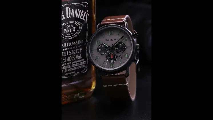 MEGIR Fashion Mens Watches Luxury Sport Quartz Wrist Watch Steel Mesh Business Casual Watches Calendar Leather Band Man Clock