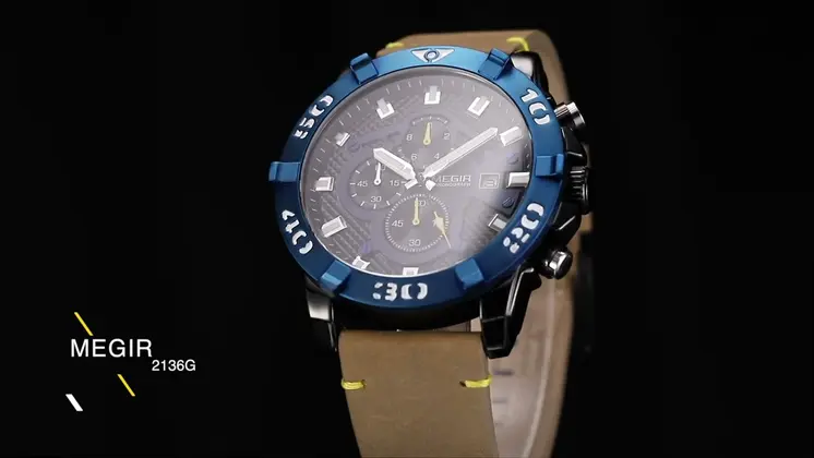 MEGIR Men Watches Fashion Luxury Big Dial Sports Watches Waterproof Quartz Wristwatch Chronograph Man Casual Luminous Clock 2136