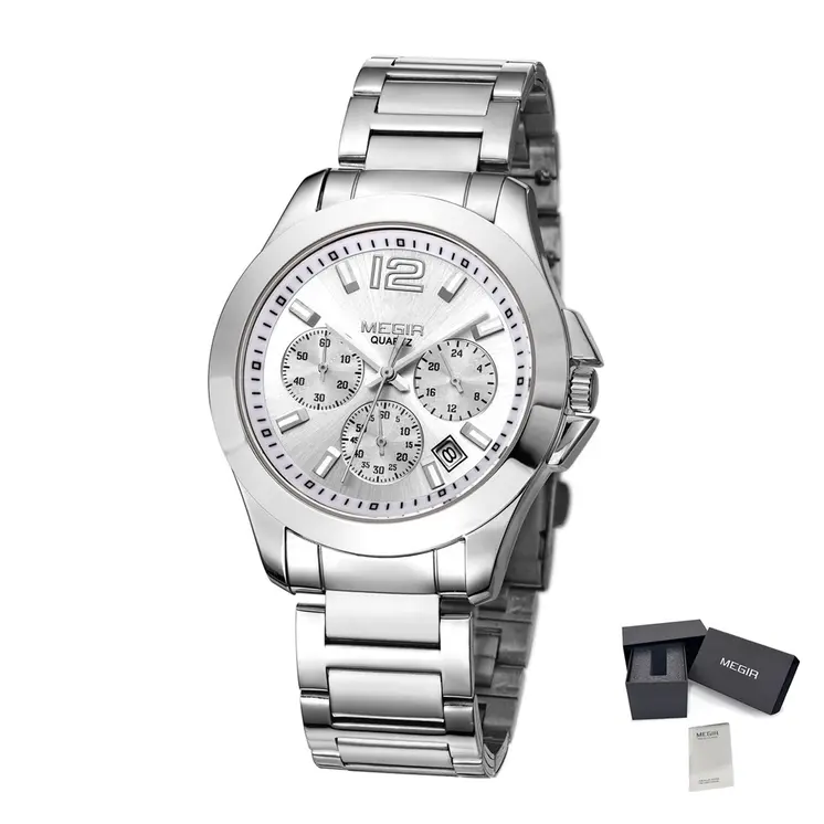 MEGIR Fashion Mens Watches for Men Top Brand Luxury Luminous Clock Steel Quartz Business Wristwatch Calendar Reloj Hombre 5006G