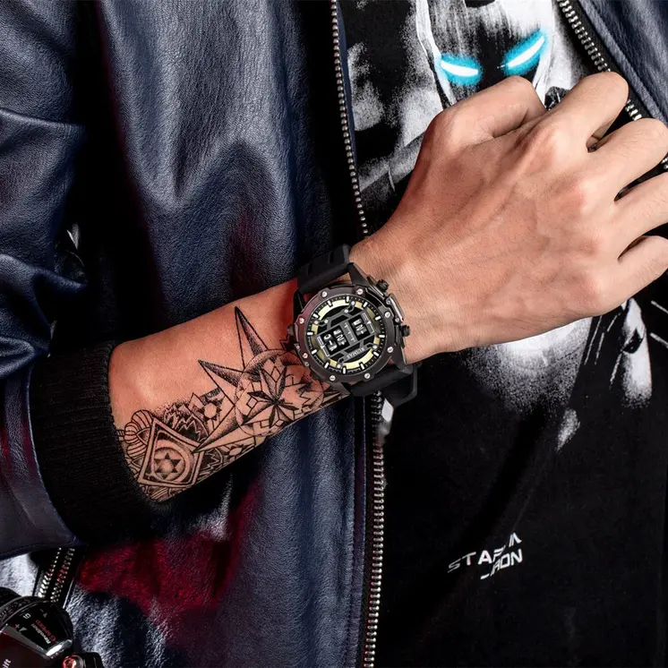 RUIMAS Mens Watches Roller Pointer Sports Quartz WristWatch Fashion  Luxury Silicone Strap Waterproof Relogio Masculino