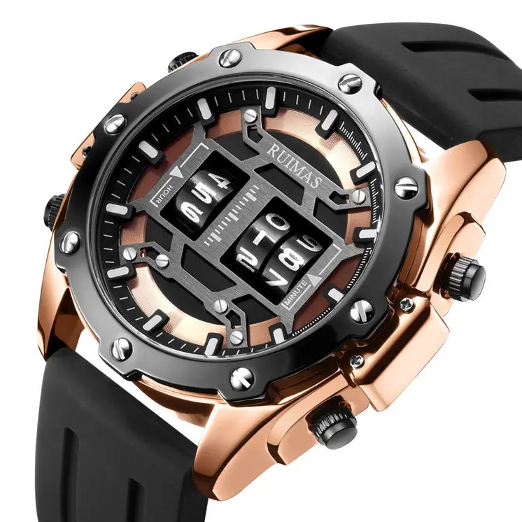 RUIMAS Mens Watches Roller Pointer Sports Quartz WristWatch Fashion  Luxury Silicone Strap Waterproof Relogio Masculino