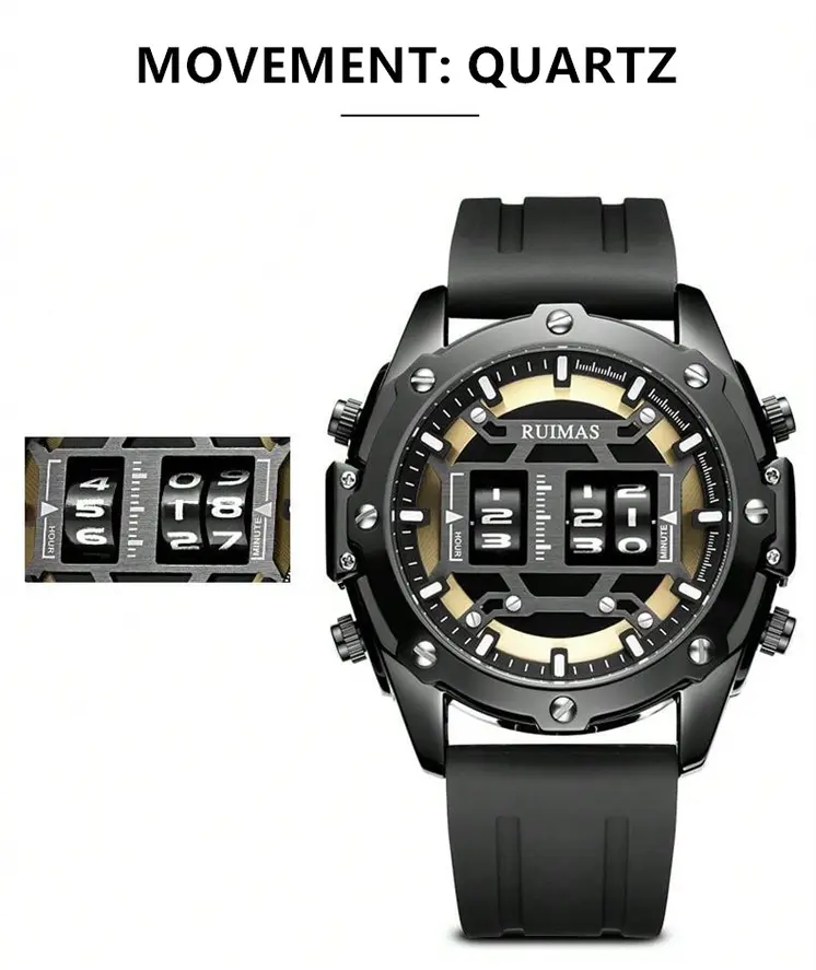 RUIMAS Mens Watches Roller Pointer Sports Quartz WristWatch Fashion  Luxury Silicone Strap Waterproof Relogio Masculino