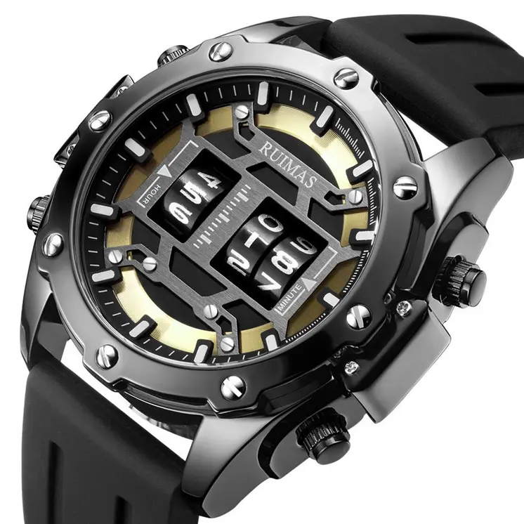 RUIMAS Mens Watches Roller Pointer Sports Quartz WristWatch Fashion  Luxury Silicone Strap Waterproof Relogio Masculino