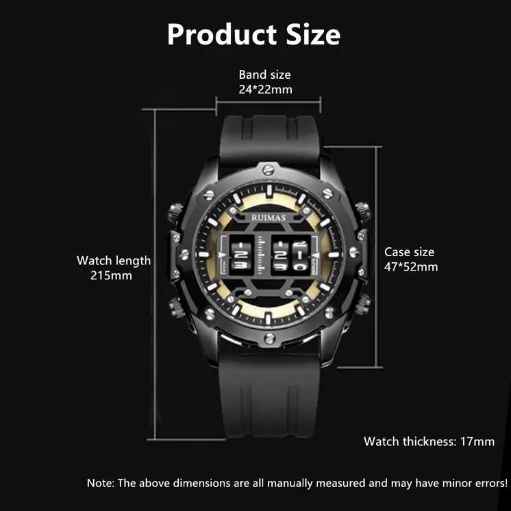 RUIMAS Mens Watches Roller Pointer Sports Quartz WristWatch Fashion  Luxury Silicone Strap Waterproof Relogio Masculino