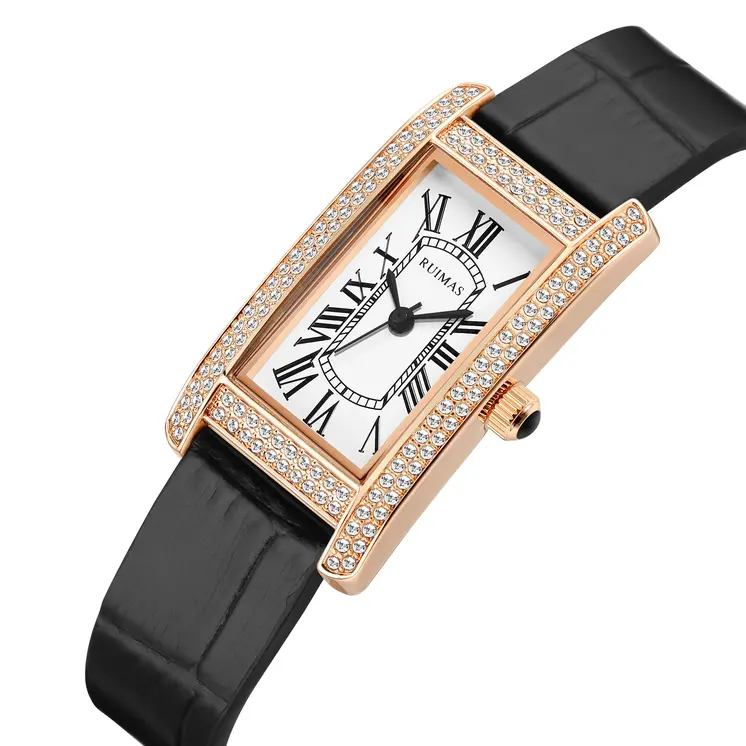 RUIMAS Brand Wrist Watches For Women Square Rose Gold WristWatch Fashion Luxury Leather Female Casual Ladies Quartz Watch Clock