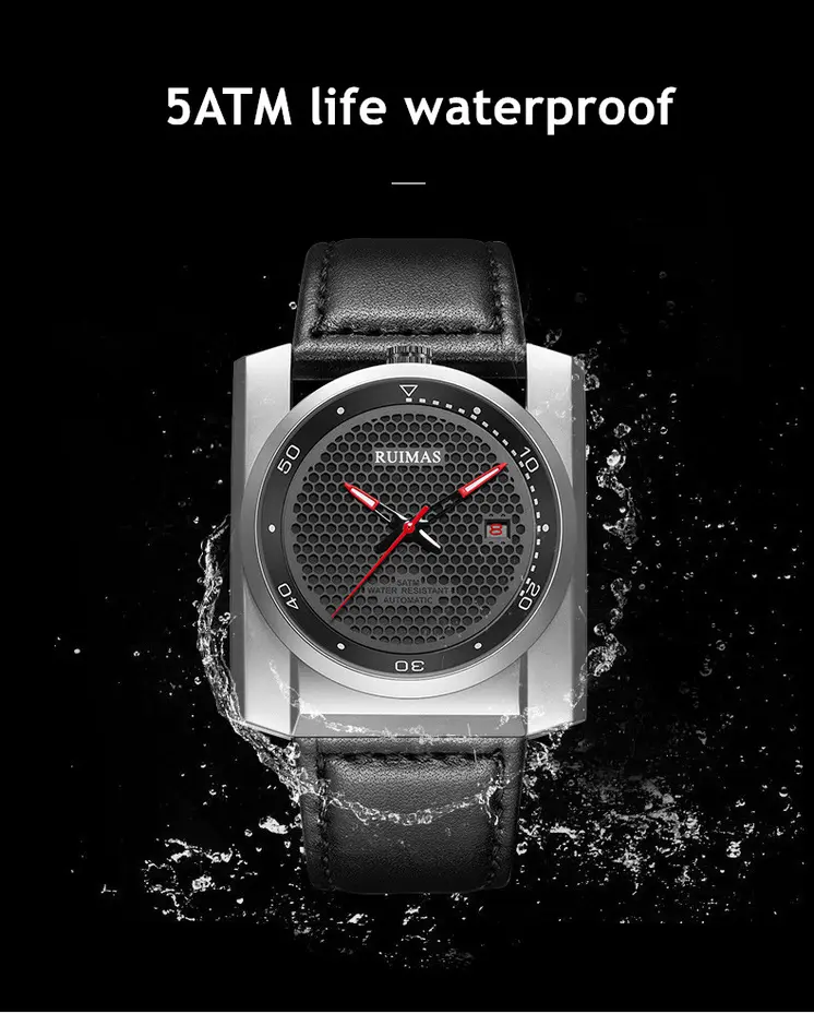 RUIMAS Luxury Men Watches Automatic Mechanical Wrist Watch for Mens Fashion Leather Business Casual Clock Montre Homme 6775