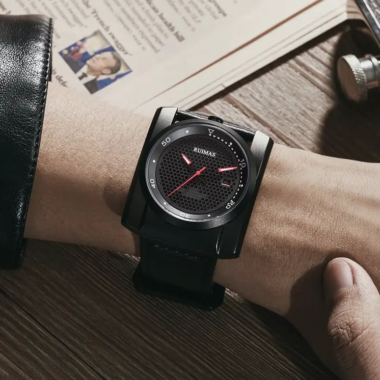 RUIMAS Luxury Men Watches Automatic Mechanical Wrist Watch for Mens Fashion Leather Business Casual Clock Montre Homme 6775