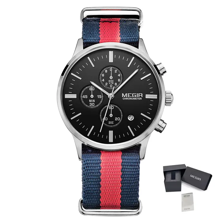 MEGIR Luxury Brand Sports Military Watches for Men Canvas Strap Fashion Men Chronograph Waterproof Luminous Quartz Wristwatch Clock 2011