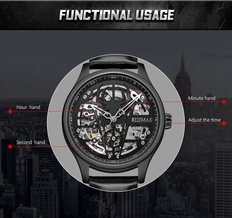RUIMAS Mens Watches Leather Sports Watches Men's Army Military Wrist Watch Automatic Mechanical Male Clock Reloj Hombre 6787
