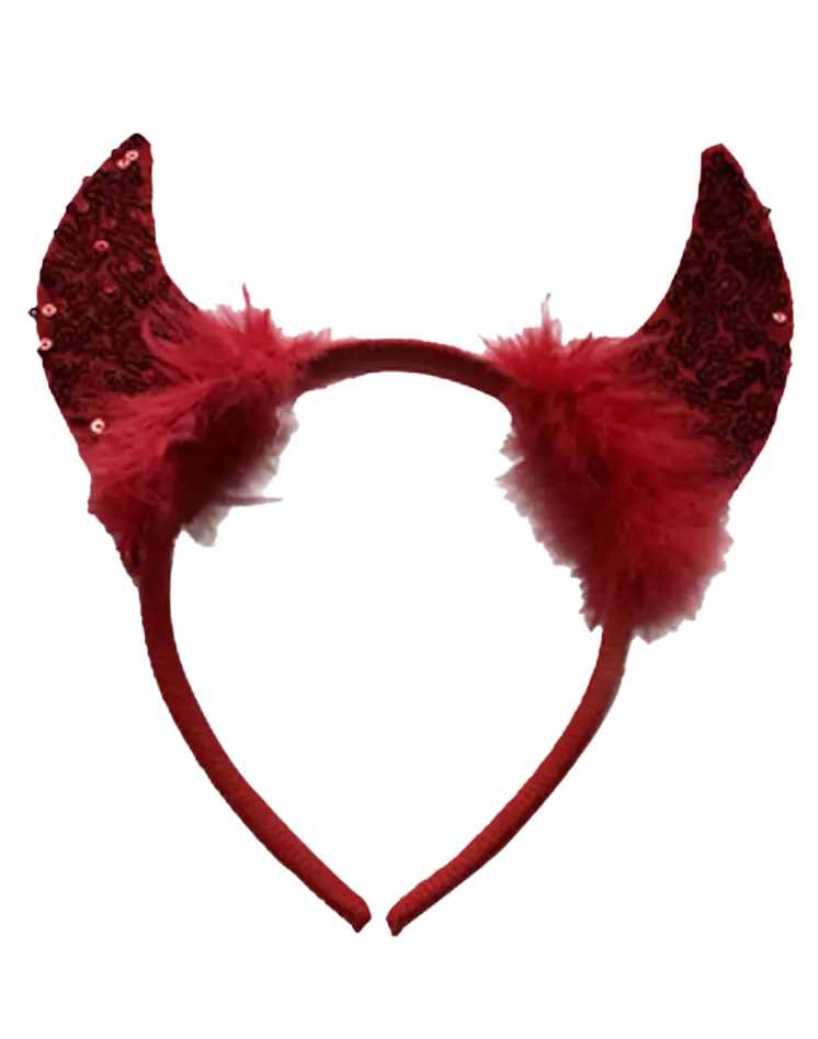Red Sequin Devil Horns With Headband
